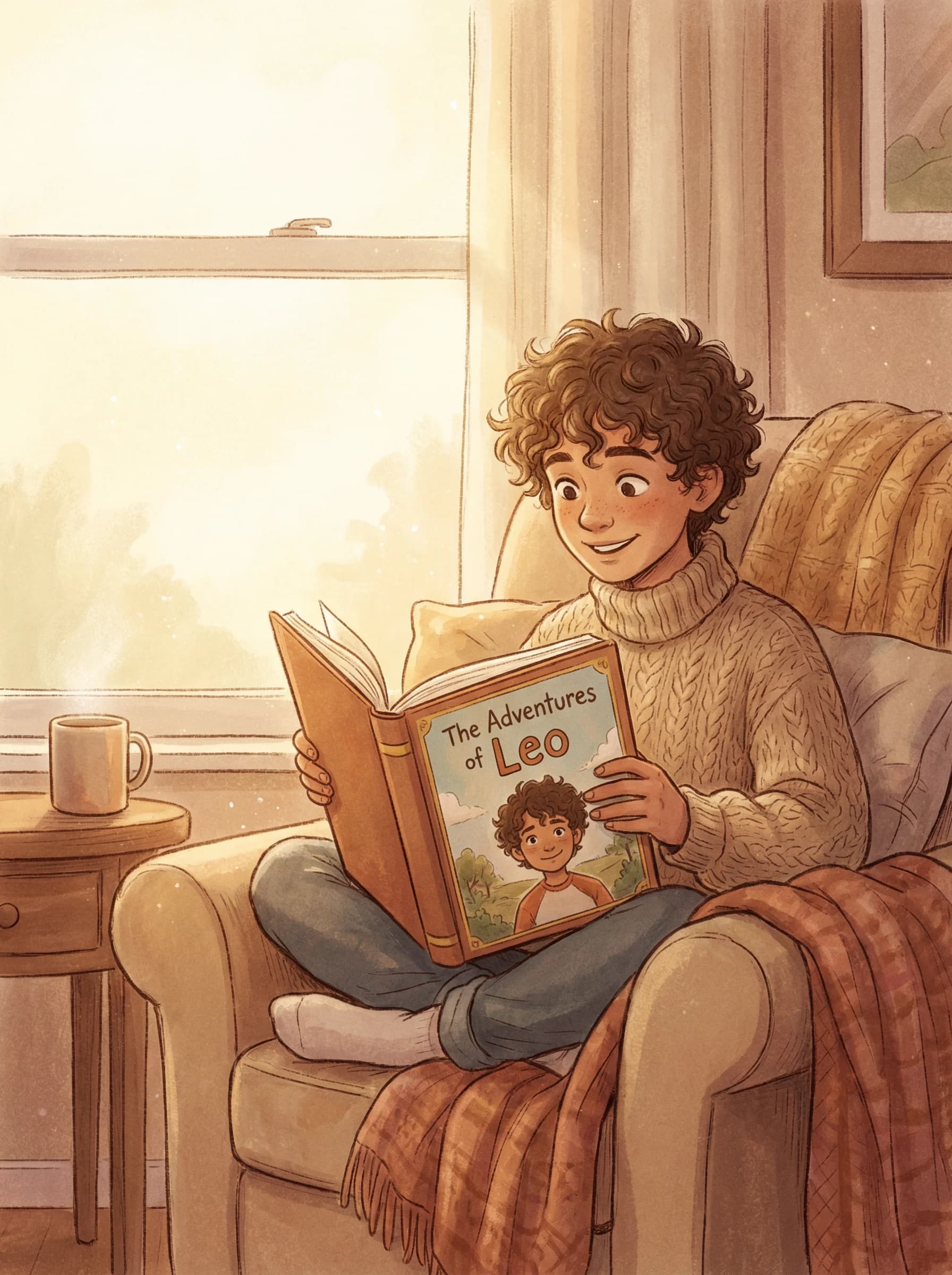 Alumna leyendo con entusiasmo su cuento personalizado en el aula