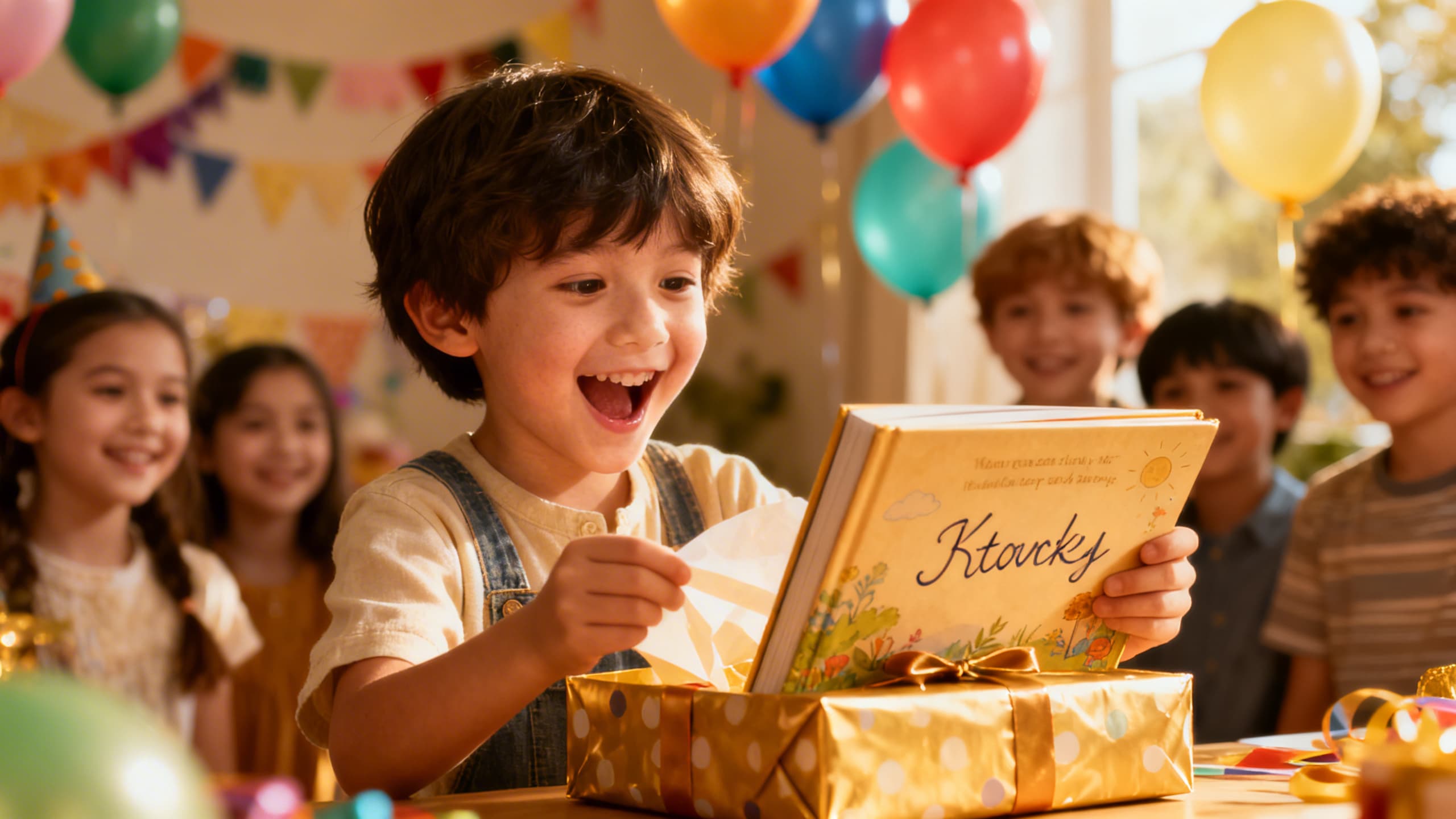 Niña abriendo un regalo de cumpleaños
