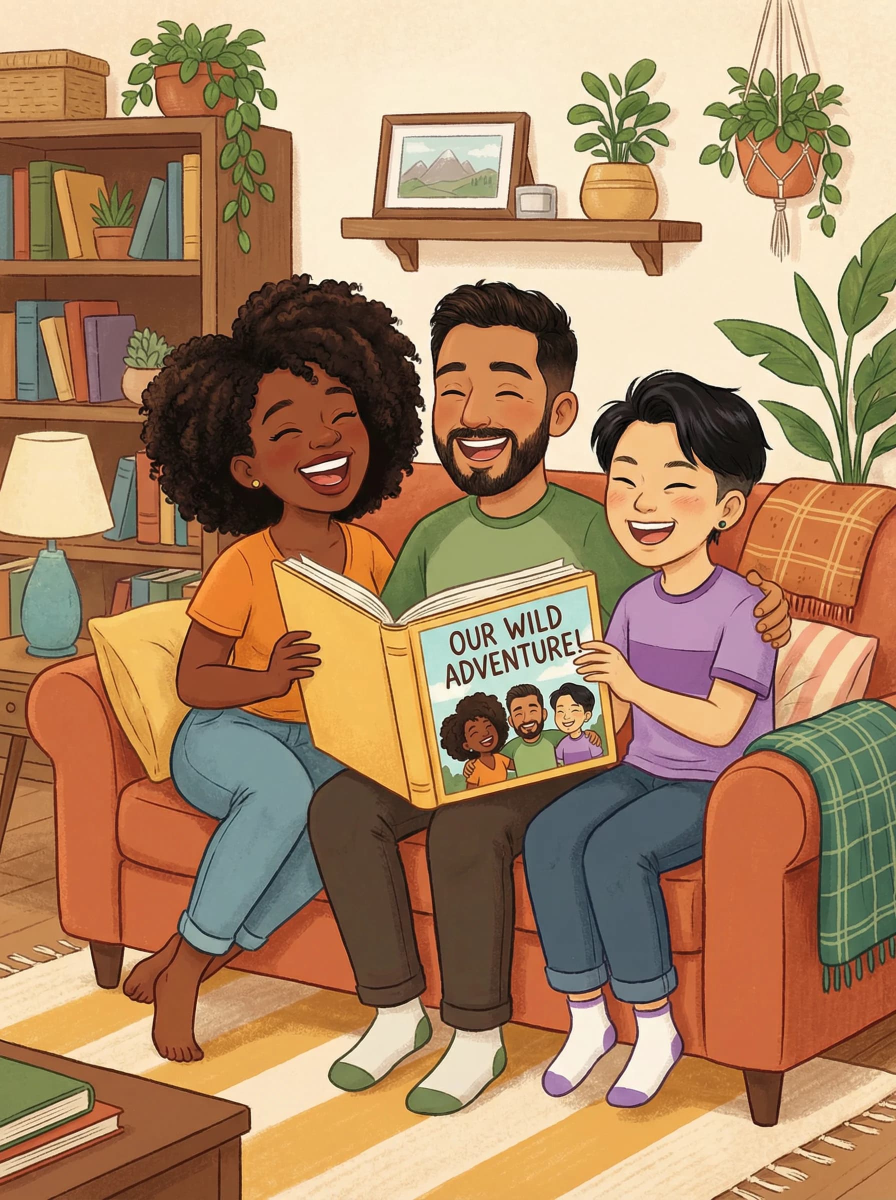 Children reading AI-generated personalized story books together