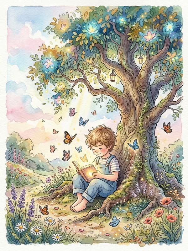 Watercolor illustration style example from an AI story generator for kids